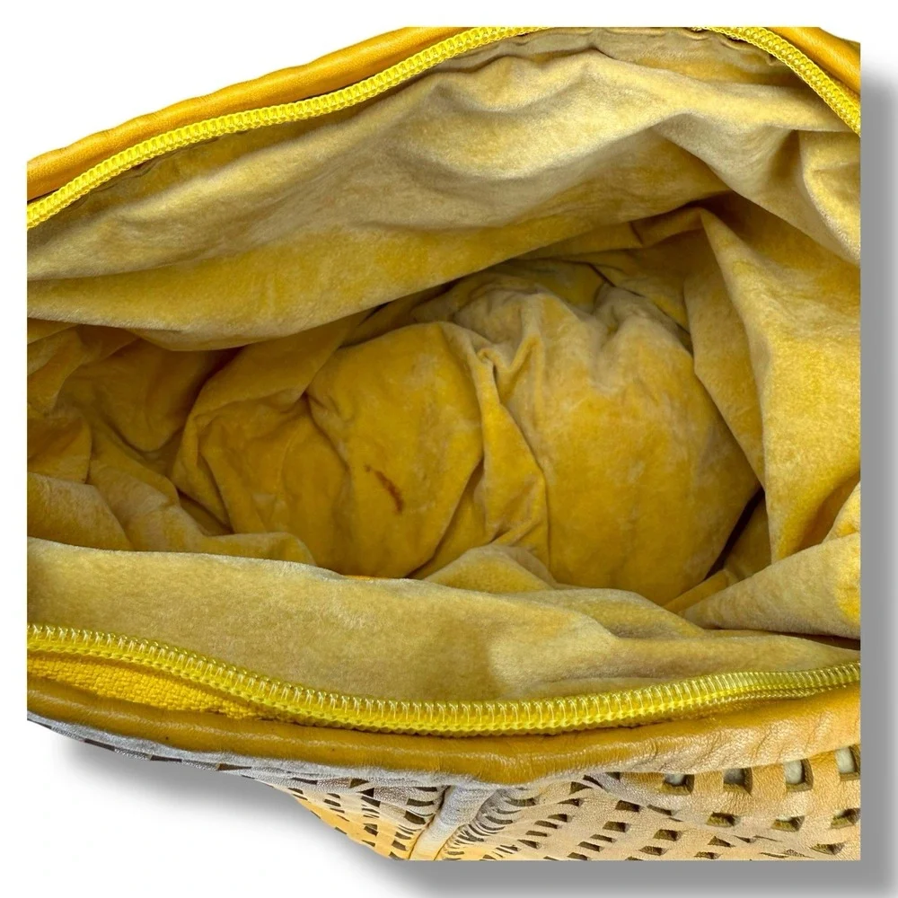 Vintage Retro 1980s‎ Brio! Leather Bag Slouchy Hobo Woven Balloon Purse Yellow
